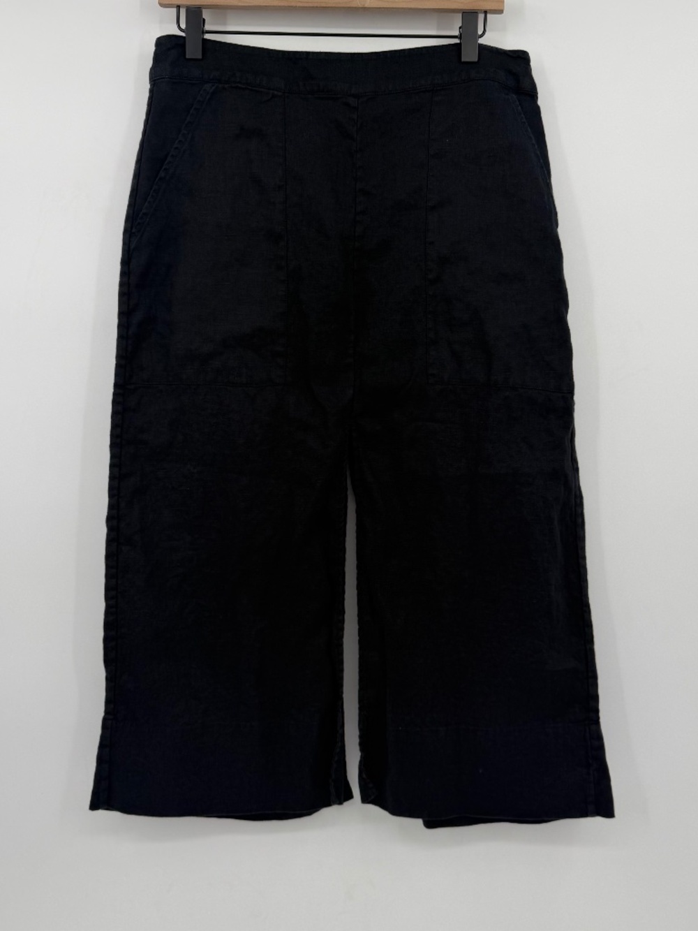 Banana Republic Skirt Women 12 Black Linen A Line Front Back Slits Midi Boho